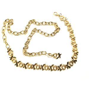 Gold Tone Hugs and Kiss Chain Link Belt